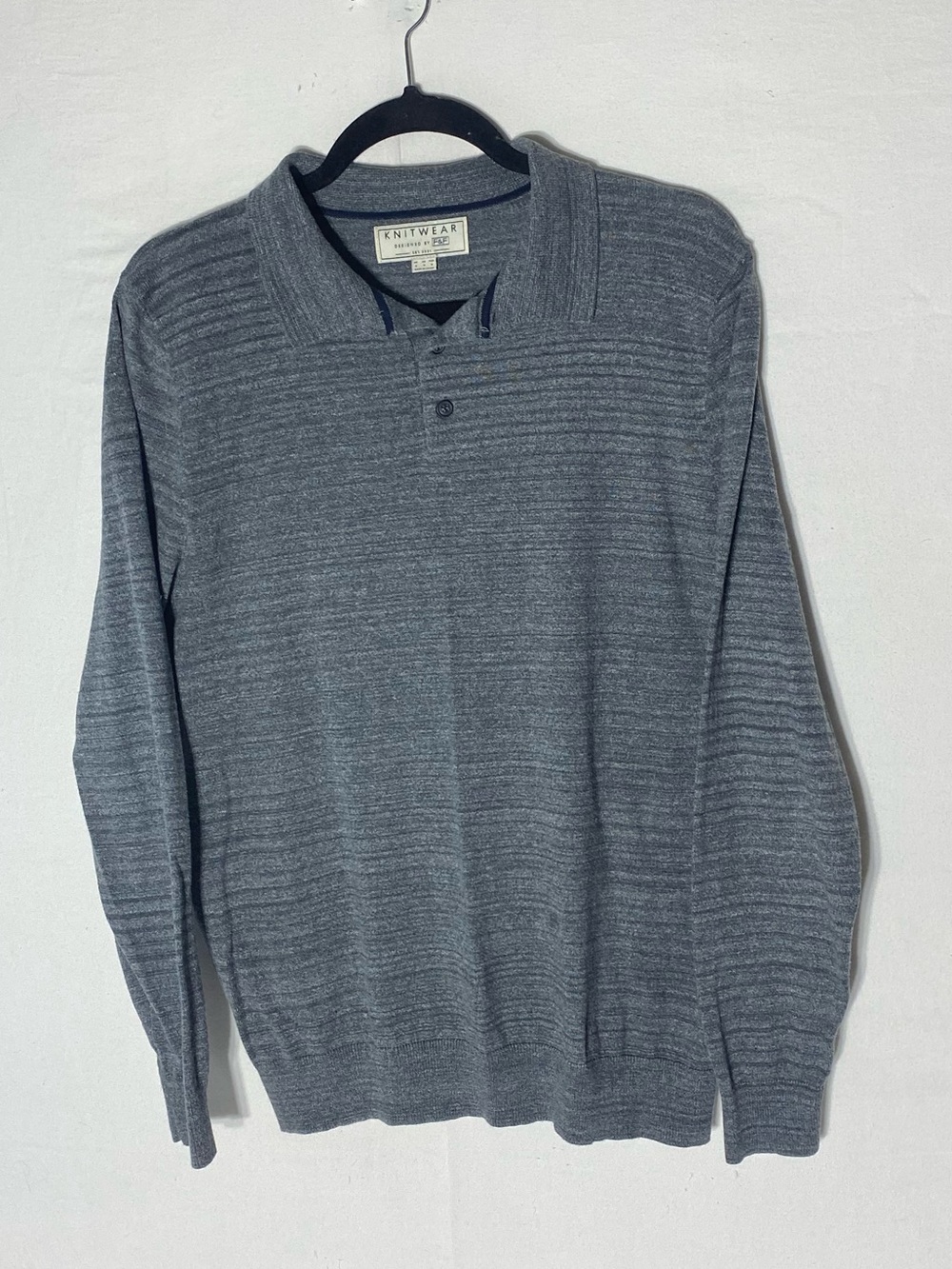 F&F Knitwear Grey Textured Striped Long Sleeve Polo Sweater M Dadcore Normcore
